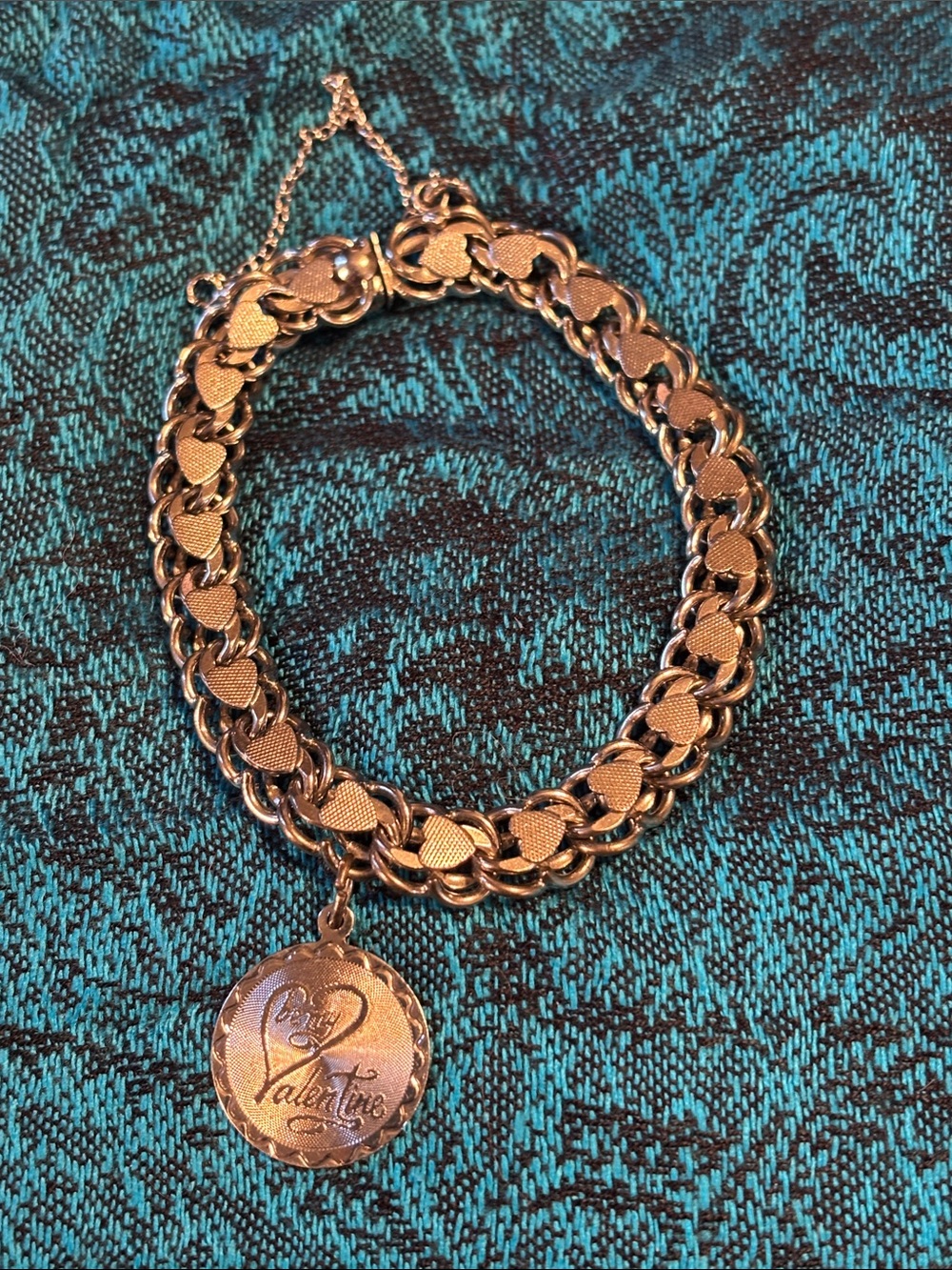 Sterling Heart Link Charm Bracelet - Vintage Valentine Charm “Be My Valentine”